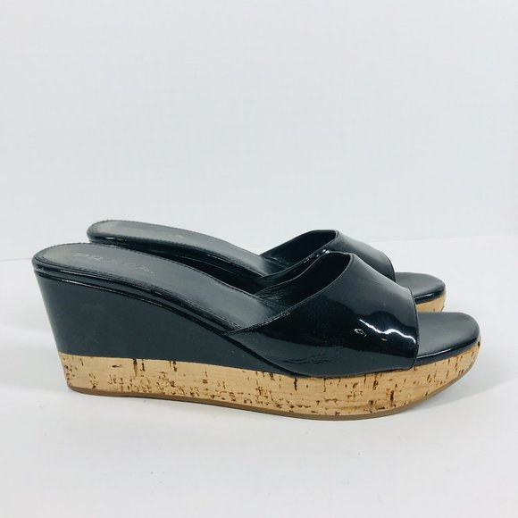 Prada Black Patent leather Cork Slide on Wedge heels US 7 - Picture 1 of 8